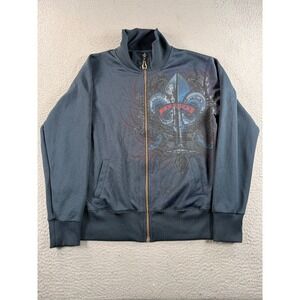 Monarchy Jacket Mens Large Blue Full Zip Track Fleur De Lis Gothic Grunge Y2K
